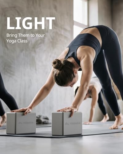 Trideer Yoga Blocks 2 Pack, Soft Non-Slip Foam Blocks with Beveled Edges for Alignment and Stretching in Yoga, Pilates, and Dance - Supportive, Lightweight, Odor Resistant, Latex-Free - color: Gray