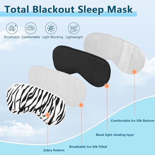 Sleep mask w/Cooling Gel Eye Mask, Heated Eye Mask for Sleeping, Reusable Ice Silk Stain Eye Cover Sleeping Mask for Travel, Home, Office, Yoga, Total Blackout, Stocking Stuffer (Zebra) - color: White-zebra