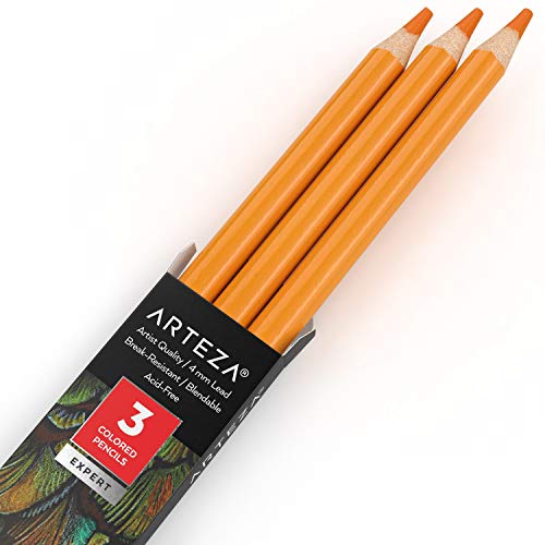 Arteza Colored Pencils, Pack of 3, A112 Pumpkin Orange, Soft Wax-Based Cores, Ideal for Drawing, Sketching, Shading & Coloring - color: A112 Pumpkin Orange
