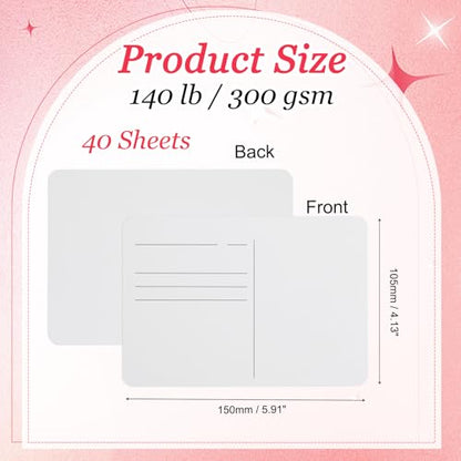 MECCANIXITY 40 Sheets Watercolor Postcards, 100% Cotton 4x6 Inch Watercolor Paper with White Tin Box Blank Postcards Cold Pressed for Mailing Painting Invitations Greeting Cards(140lb/300gsm) - color: White