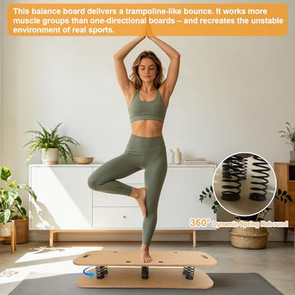 Wooden Balance Board – 400 lbs Capacity 360° Dynamic Spring Rebound Wobble Board Exercise Equipment Balance Trainer for Adults Kids Core Strengthening Standing Desk Physical Therapy Surf Training Home Workout
