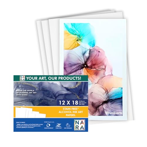 NARA Alcohol Ink Paper | White | 12 inches x 18 inches (12”x18”) | 275 microns/200 GSM | Medium Paper | 10 Sheets | Paper for Alcohol Ink Art Painting | 100% Stain-Free - color: White_Rectangle_Paper Sheets_19