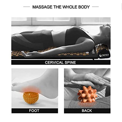 Extra Long Yoga Acupressure Mat Set,Massage Acupuncture Mat Large,Magnetic Mat Acupressure Body mat and Pillow for Neck Back Pain Relief(Gold) - color: Gold