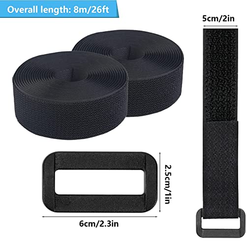 2 Rolls 26FT 2 inch Wide Cable Straps with 20 Buckles, Heavy Duty Nylon Hook and Loop Straps for Fastening Securing, Reusable Cut-to-Length Molle Straps for Organizer or Storage, Black - size: 2 in x 26 ft (2 Rolls)
