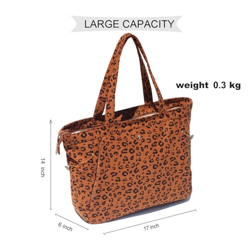 ESVAN Corduroy Yoga Tote Bag Gifts for Women Drawstring Yoga Mat Bag for Office Workout Travel Carryall Pilates Gym - color: Brown Leopard Print