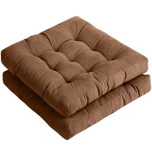 Tiita 22 Inch Square Floor Cushions, Floor Pillow for Sitting, Coffee | Thick Tufted Indoor Outdoor Seat Cushions for Adults, Yoga, Meditation, Living Room and Balcony - color: Square|coffee, size: 2 Count (Pack of 1)