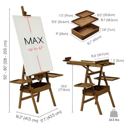 MEEDEN Painting Easel with Storage and Tray: H-Frame Beech Wood Art Easel | Easel Stand for Adults, Artists, Students, Beginners - Adjustable 50"-80" H, Holds Canvas Up to 47 Inches - color: Walnut