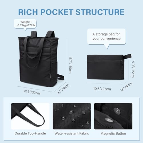 GOLF SUPAGS Foldaway Convertible Tote Backpack Lightweight Nylon Daypack Women Men City Pack Versatile Backpack Leisure, Black - color: Black