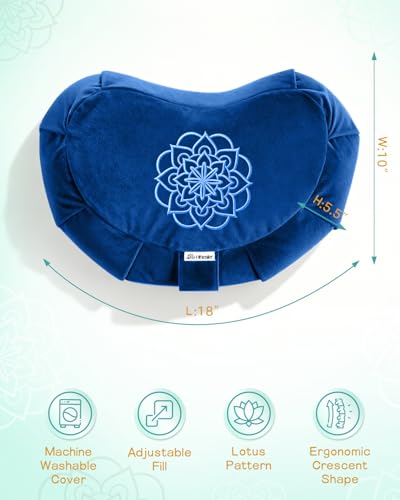 Hihealer Premium Crescent Meditation Cushion, Buckwheat Yoga Bolster Pillow | Comfortable Floor Pillow for Sitting, Ergonomic Floor Cushions for Adults, Zafu - color: Blue