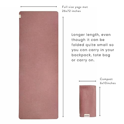 Travel Yoga Mat 1.5mm | Foldable, Lightweight Mat | Use for Travel, Backpacking, Yoga Retreat, Outdoors, Gym, Pilates, Machine Washable, Eco-Friendly - color: Melon