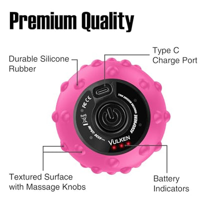 Vulken 4 Speed High Intensity Vibrating Massage Ball with USB Charging for Muscle and Deep Tissue, Plantar Fasciitis Pain Relief, Myofascial Release and Trigger Point Treatment for Back - color: Pink (Usb Charging)