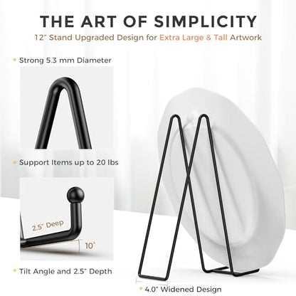 TR-LIFE 4 Pack 12 Inch Large Plate Stands/holder for Display - Metal Picture Frame Holder Stand + Easels for Platter, Book, Plaque, Photo, Table top Art - size: 12 Inch