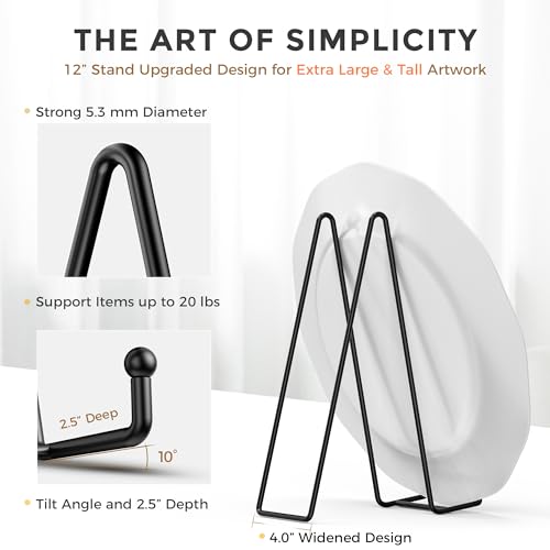 TR-LIFE 4 Pack 12 Inch Large Plate Stands/holder for Display - Metal Picture Frame Holder Stand + Easels for Platter, Book, Plaque, Photo, Table top Art - size: 12 Inch