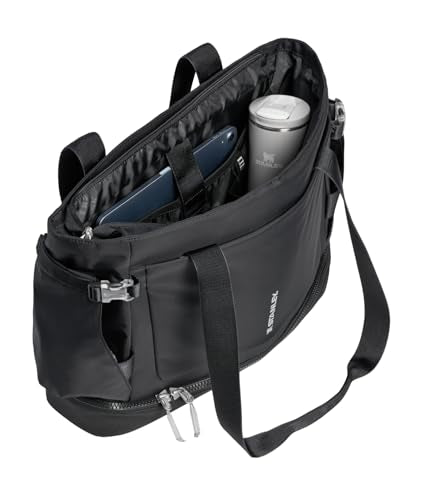 STANLEY Vitalize Tote| Gym, Work & Travel Bag with Laptop Sleeve | Expandable Bottom Compartment | Tumbler & Water Bottle Pockets | Durable Recycled Fabric | Black - color: Black, size: Tote