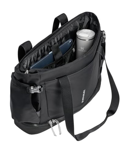 STANLEY Vitalize Tote| Gym, Work & Travel Bag with Laptop Sleeve | Expandable Bottom Compartment | Tumbler & Water Bottle Pockets | Durable Recycled Fabric | Black - color: Black, size: Tote