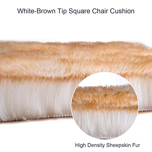 Softlife Square Faux Fur Sheepskin Chair Cover Seat Cushion Pad Super Soft Area Rugs for Living Bedroom Sofa (1.6ft x 1.6ft, White-Brown Tip) 1 pack - color: White-brown Tip