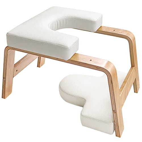 Yoga Headstand Bench- Stand Yoga Chair for Family, Gym - Wood and PU Pads - Relieve Fatigue and Build Up Body (White), 25*16.14*15.75inch