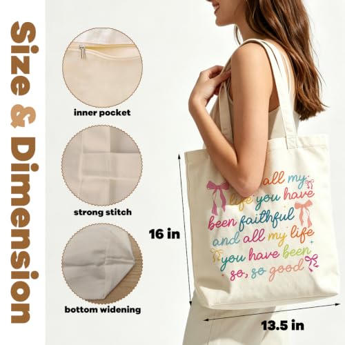 VICBOU Christian Canvas Tote Bag for Women Girls Birthday,Shoulder Bag with Pocket for Grocery Shopping Beach - color: Christbow01