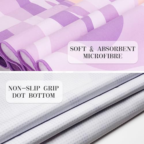 Yoga Mat Towel Cover with Large Corner Pockets, Non Slip Grip Microfiber Mat Cover Mat for Hot Yoga, Pilates and Gym Workout, 74" L x 26" W, Purple - color: Purple, size: 74"×26"