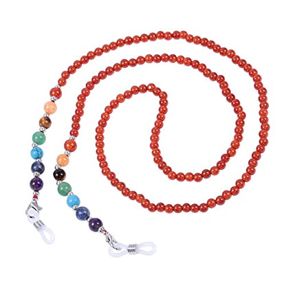 TUMBEELLUWA Reiki 7 Chakra Stone Beads Eyeglasses Chain for Women Men - color: Red