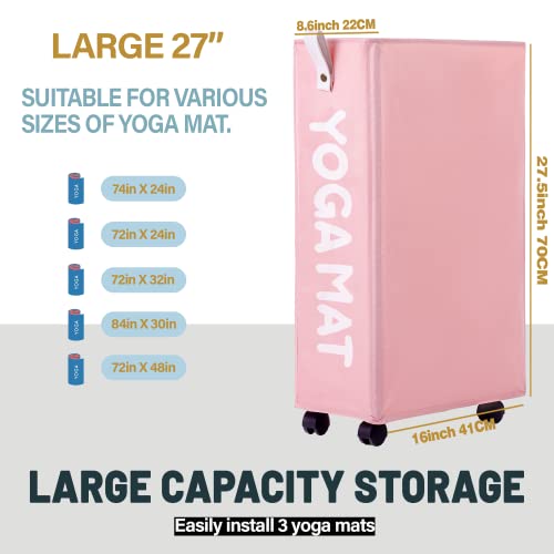 Twira Yoga Mat Storage Racks, Home Gym Storage Rack for Foam Roller, Yoga Strap and Resistance Bands, Workout Equipment Corner Storage Organizer with Wheels - color: Pink