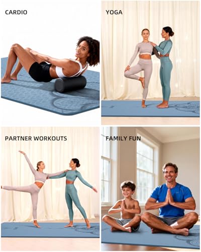 Large Yoga Mat (75.5"x47.6"x0.4"）Extra Wide & Thick 10mm - color: Blue-gray