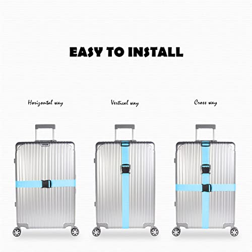 2pcs 74″×2″Luggage Straps for Suitcases,Adjustable Suitcase Straps and Heavy Duty Strap Buckle Packing Straps Travel Accessories,Blue - color: Blue 2PCS