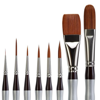 KINGART 1070C Premium 8 Pc. Precision Acrylic Artist Paint Brushes, Short Comfort Handle, Synthetic Taklon Hair for Acrylic, Oil, Watercolor and Gouache Paints, Set of 8