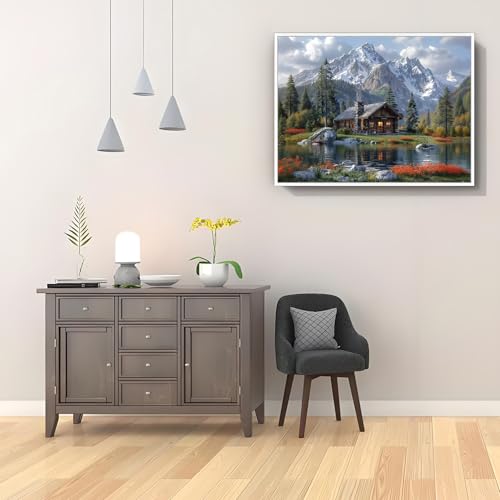 Shouruihua Diamond Painting Kits for Adults, Mountain Scene Diamond Art Kit | Mountains Water, Cabin, Forest, Landscape, Gem Art, Diamond Dotz Kits, Diamond Dots, Wall Art, Full Round Drill, 15.7x11.8in - color: Natural Scenery