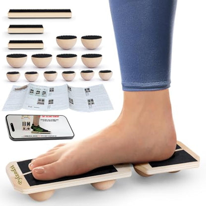 Ankle Balance Board 3 Optional Levels, Wooden Ankle Strengthener with Physical Therapy Guide for Plantar Fasciitis Relief, Achilles Pain, Posture Corrector, Foot Stretcher, Balance Training