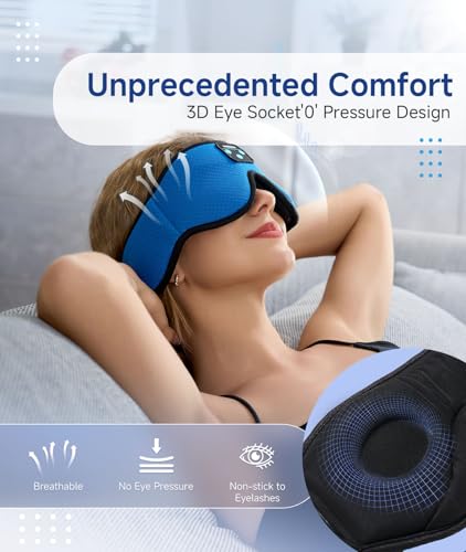 Voerou Sleep Mask Bluetooth 5.4 Headphones, Eye Masks for Sleeping with Ultra-Thin Stereo Speakers, Sleeping Mask Wireless Earbuds for Men Women Sleep, Cool Tech Gadgets for Teen Boys - color: Dark Blue