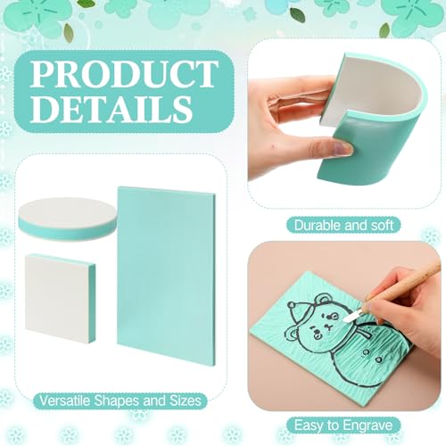 Innconee 18 Pcs Rubber Stamp Carving Blocks Linoleum Blocks 4"x6" and 2"x2" Round Square Rectangle Block Carving Kit for Stamp Crafts DIY Project(Green) - color: Green