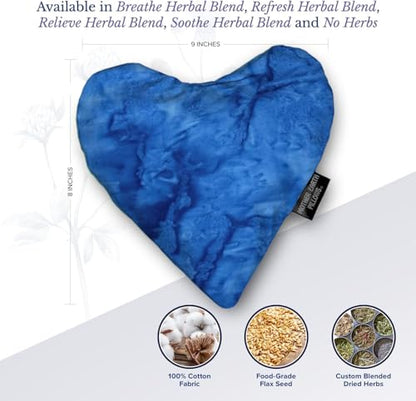 Mother Earth Pillows Small Heart-Shaped Flax Pillow for Natural Pain Relief, Warm or Cold Therapy, Herbal Aromatherapy Pillow (Blue Print - Breathe Herbal Blend) - color: Blue Print - Breathe Herbal Blend