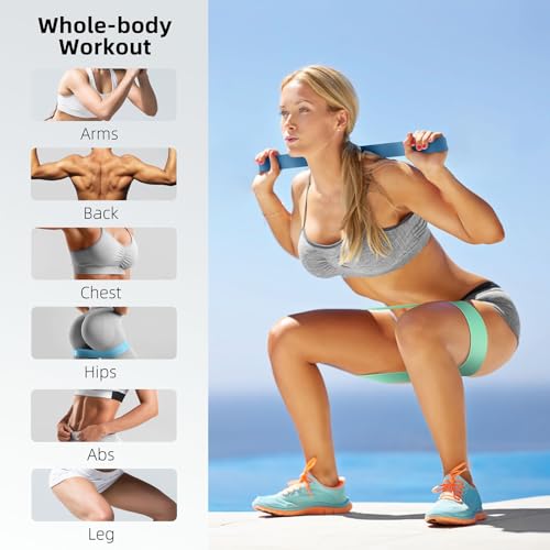 Bundle Set of 8 Resistance Bands for Workout, 5 Latex Exercise Bands and 3 Fabric Booty Bands with 2 Portable Bags