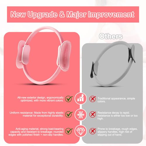 Pilates Kit for Home Workouts Set for Women, Pilates Ring Equipment and Ball Set Home Pilates Workout Kit with 15" Magic Circle Ring and Resistance Bands, A Must-Have for Beginners and Seasoned Yogis - color: pink
