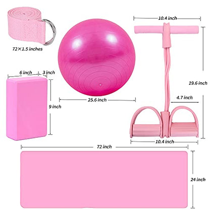 Yoga Mat Set for Beginners,Yoga Mat with Carrying Strap,Yoga Blocks 2 Pack with Yoga Strap,Yoga Ball,Ankle Puller,11-Piece Yoga Kits and Sets for Beginners,Yoga Starter Kit for Women Men - color: Pink