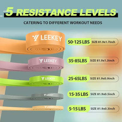 LEEKEY 5-Level Pull Up Assistance Bands Full-Body Training | Resistance Bands with Grip、Door Anchor Physical Therapy Home Gym Workouts Strength Bands for Senior/Adults - style: 5-125LBS MORANDI