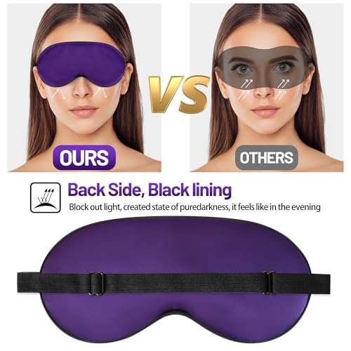 Silk Sleep Mask, Blackout Eye Mask for Sleeping with Adjustable Strap | Light-blocking Blindfold for Men & Women Pressure-Free, Soft Eye Cover Eyeshade for Side Sleeper, Travel Naps(Dark Purple) - color: Dark Purple