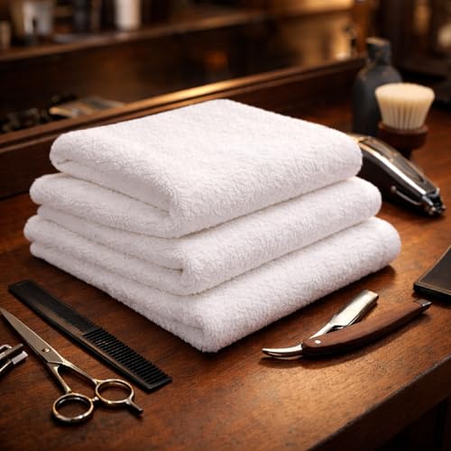 HOME ESSENTIALS Salon Towels (15 x 25 inches) 24 Pack, White Hand Towels for Bathroom, Quick Dry Gym Towels, Spa Face Towel, Absorbent Cotton Towels for Barber, Gym, Bath, Pedicure and Home Hair Care - color: White