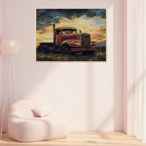 CYLVYLL Stamped Cross Stitch Kits, Vintage Car Embroidery Starter Kit for Adult Beginners, Classic Cars Trucks Cross Stitch Kits for Adults, 12x16 inch