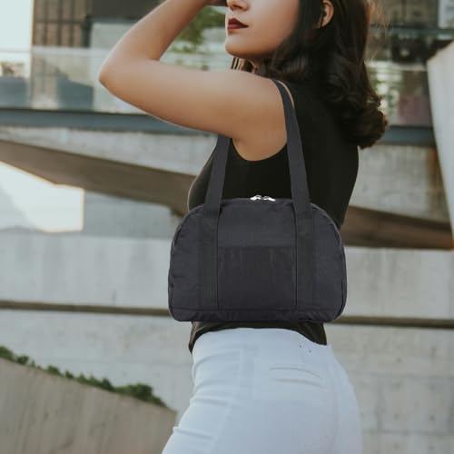 Mini Gym Bag for Women Girl 12 inch Small Gym Tote Lightweight Carry On Bag - color: Black