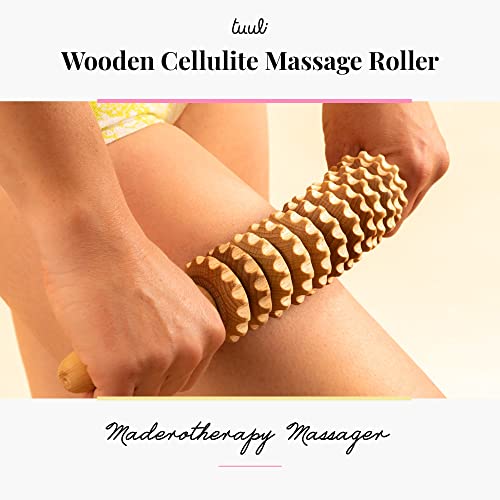 Tuuli Wooden Massage Roller - Maderotherapy Wooden Massage Stick for Removing Fat Dimples, Relaxing Muscles, Self-Care - Wood Roller Massager for Body, Back, Legs, Thighs, Waist - Natural Beechwood