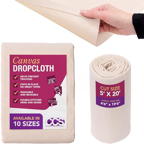 CCS Canvas Drop Cloth for Painting – All Purpose Cotton Duck Cloth Tarp for Curtains, Tablecloths, Backdrops – Washable & Reusable Floor Cover & Dust Sheet for Furniture (5x20 Ft) - size: 5 by 20 Feet