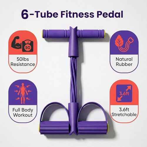 Pedal Resistance Bands with Handles for Home Work Out - color: Purple