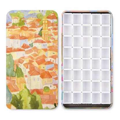 qianshan 40Pcs Empty Half Pans Watercolor Tin Palette with Magnetic Stripe | Travel Tin Palette Case,Portable Artist Paints Half Pan Kits,DIY Watercolor Oils Acrylics Painting Drawing City - color: City