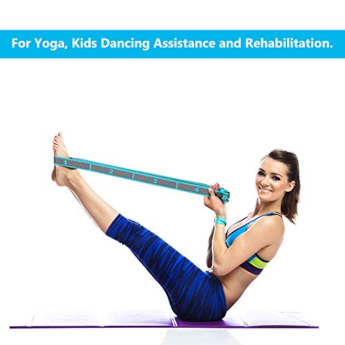 Stretch Strap, Elastic Yoga Stretching Strap, Multi-Loop for Physical Therapy, Pilates, Yoga, Dance & Gymnastics Exercise and Flexible Pilates Stretch Band - color: Blue