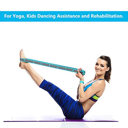 Stretch Strap, Elastic Yoga Stretching Strap, Multi-Loop for Physical Therapy, Pilates, Yoga, Dance & Gymnastics Exercise and Flexible Pilates Stretch Band - color: Blue