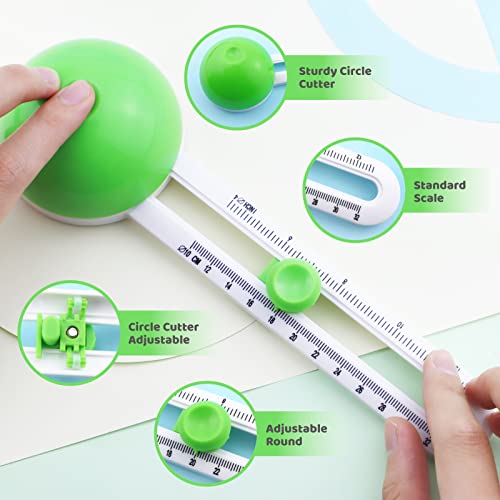Circular Paper Cutter, Rotary Circle Cutter Cut Paper Trimmer Scrapbooking Tool with 3 Replaceable Blades for Art and DIY Crafts, Cards Making (Green)