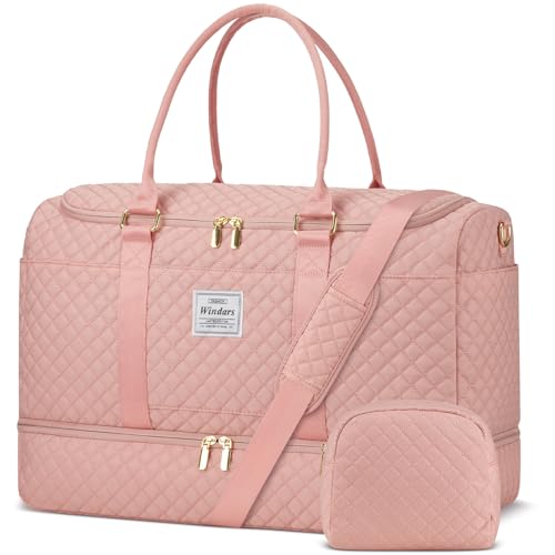 WINDARS Travel Duffle Bag, Weekender Bags for Women with Shoe Compartment, Overnight Bag with Toiletry Bag, Carry On Duffel Bags For Airplanes, Yoga Gym Duffel Bag, Pink - color: Pink