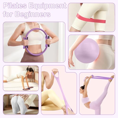 Hoedia Pilates Kit for Women, Pilates Equipment Ring and Ball Set - color: Purple